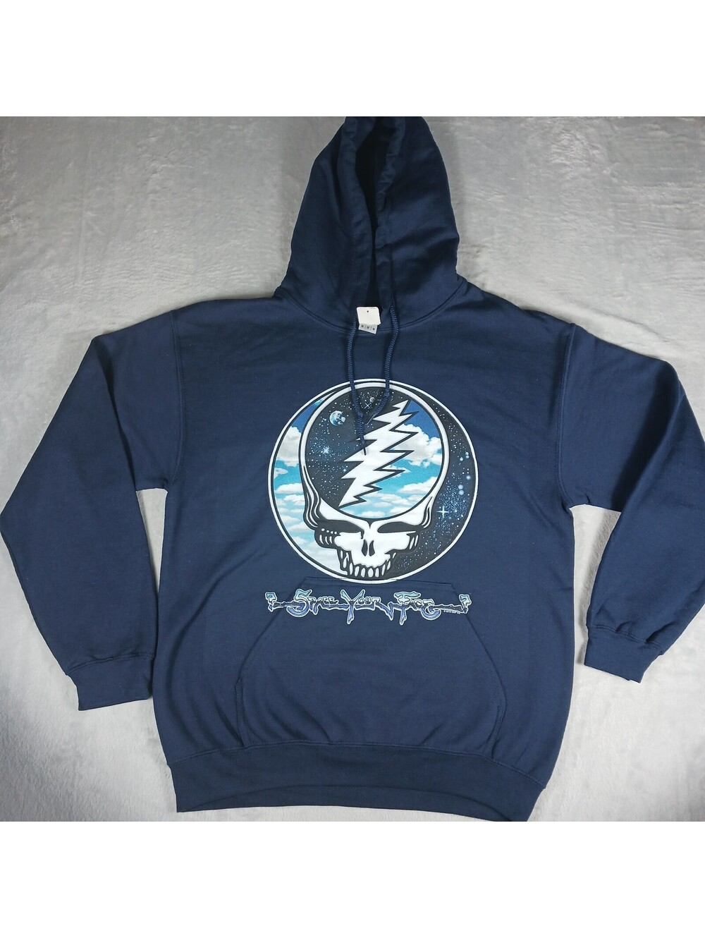 Grateful Dead "Space Your Face" Hoodie Medium Blue Gildan Heavy New Old Stock